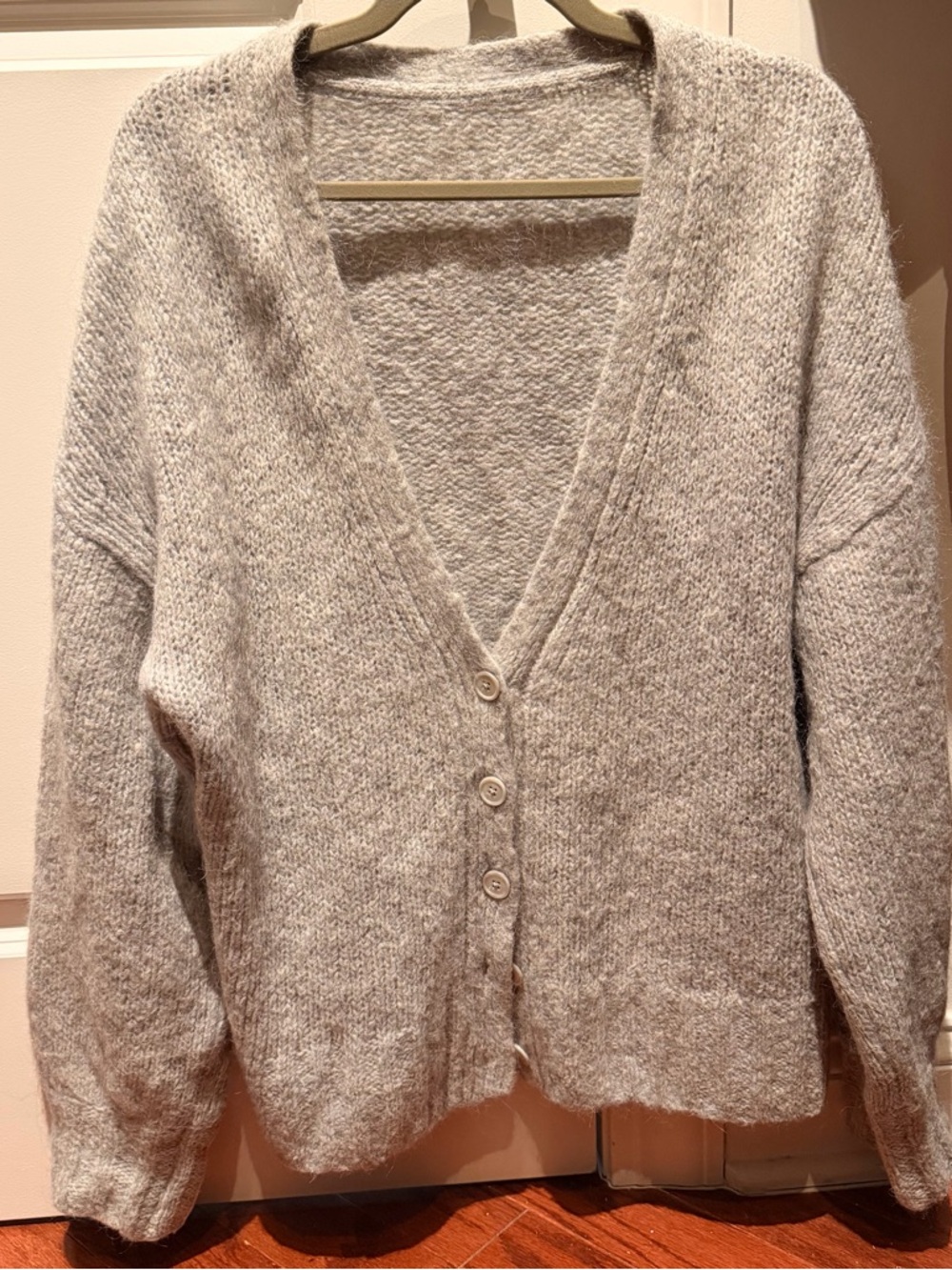 Reformation Soft Light Gray V-Neck Button Cardigan